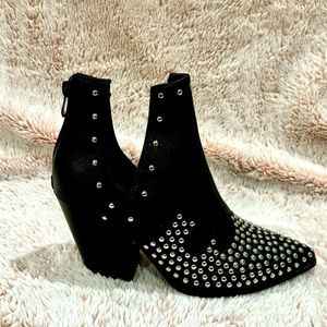 NWT BLACK, SILVER STUDDED SLICK. BOOTIE.~ Snip toe adds elegance